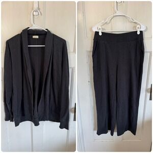Pact Dark gray organic cotton Airplane wrap open cardigan and wide leg pant